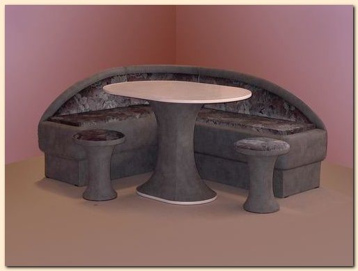 Kuchysk lavice s lonm perostorem, se dvma idlema, rozkldacm stolem. Rohov kuchysk sestava