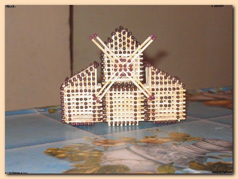 Hand-made articles from a match. Manufacturing of souvenirs from a match. Gift matches and advertising matches. A small house from a match