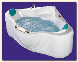 An angular hydromassage bath in a bath