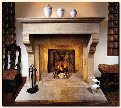 Fireplace in house. Design and arrangement of fireplaces.